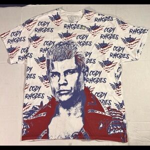 New WWE Ripple Junction Cody Rhodes All Over Print T Shirt sz XL White Wrestling